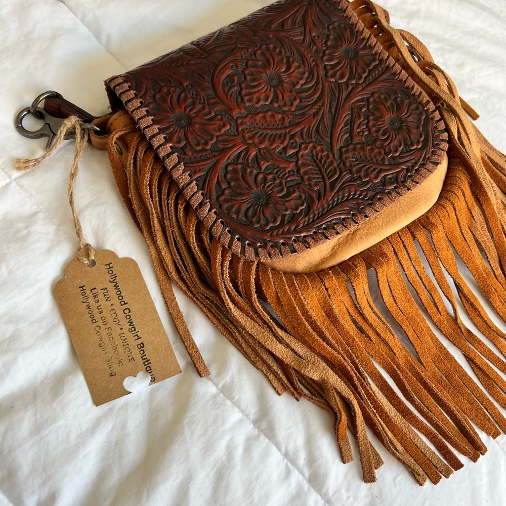 Brown Leather Fringe Bag